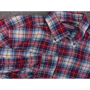 Vineyard Vines Whale Shirt Mens Medium Red Blue Plaid Button Down 100% Cotton